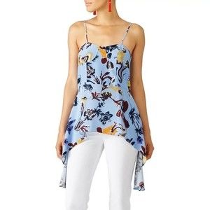 Tibi Silk Blue Gothic Floral Cami Top Flowers Tank Orange Yellow Size 0